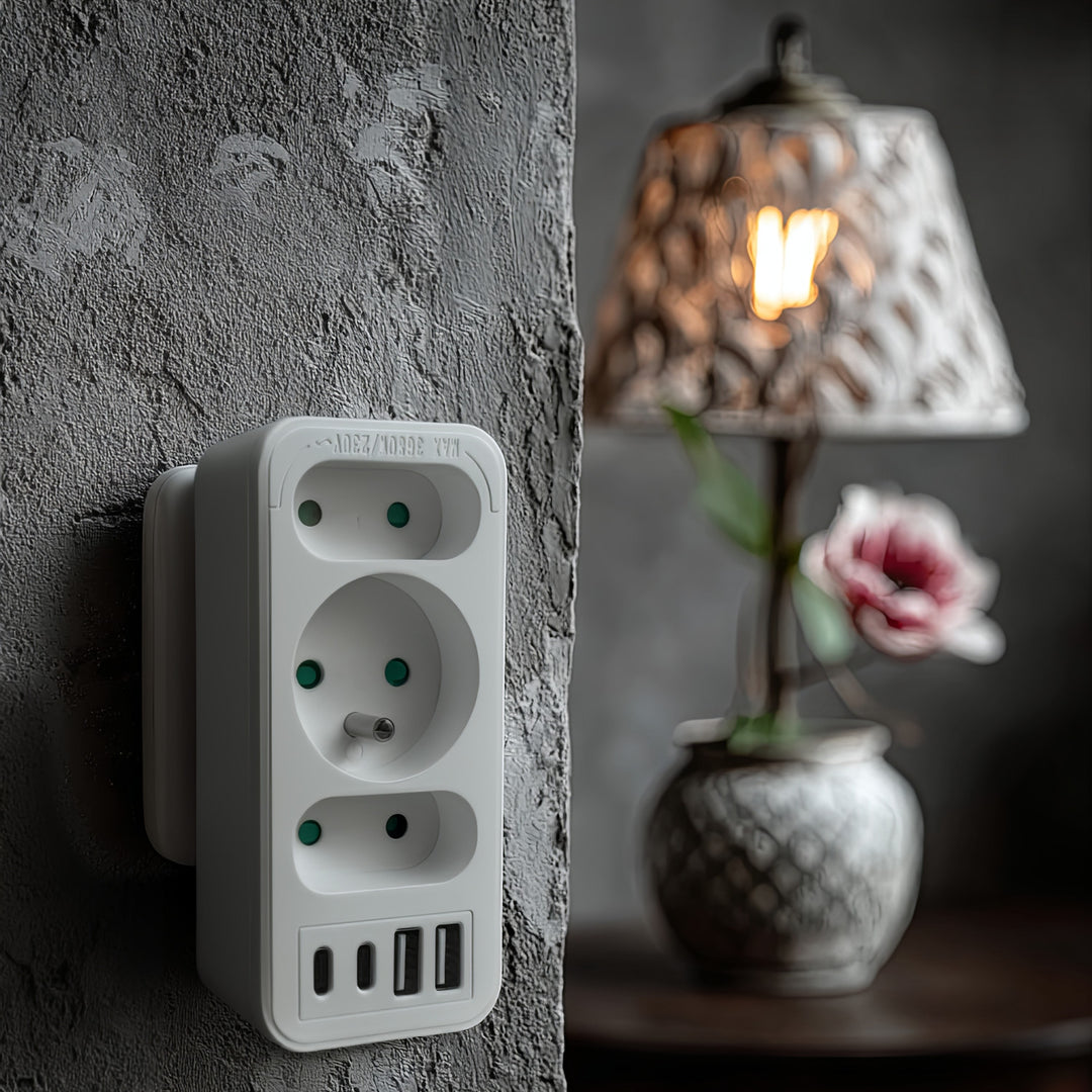 Prise de courant x3 + 4xUSB Maclean, répartiteur 3 prises, 2xUSB A, 2xUSB C PD 20W, 1x16A + 2x6A, MCE248 F/W, 2 pièces
