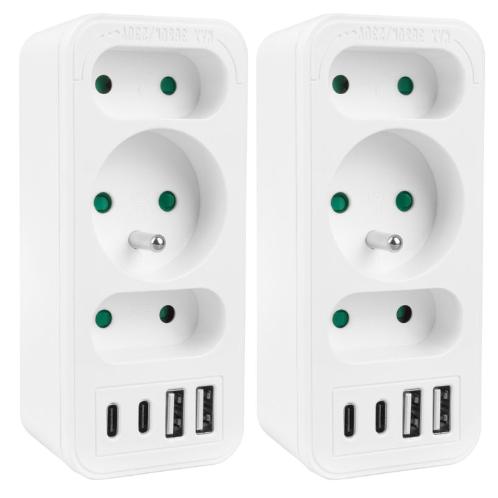 Prise de courant x3 + 4xUSB Maclean, répartiteur 3 prises, 2xUSB A, 2xUSB C PD 20W, 1x16A + 2x6A, MCE248 F/W, 2 pièces