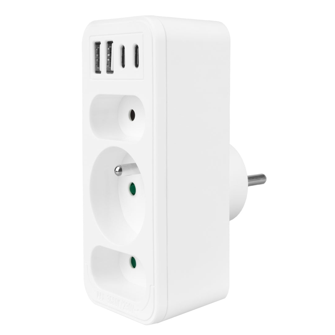 Prise de courant x3 + 4xUSB Maclean, répartiteur 3 prises, 2xUSB A, 2xUSB C PD 20W, 1x16A + 2x6A, MCE248 F/W, 3 pièces