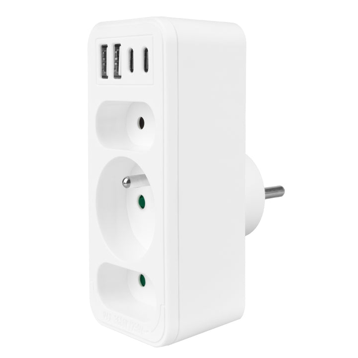 Prise de courant x3 + 4xUSB Maclean, répartiteur 3 prises, 2xUSB A, 2xUSB C PD 20W, 1x16A + 2x6A, MCE248 F/W, 3 pièces