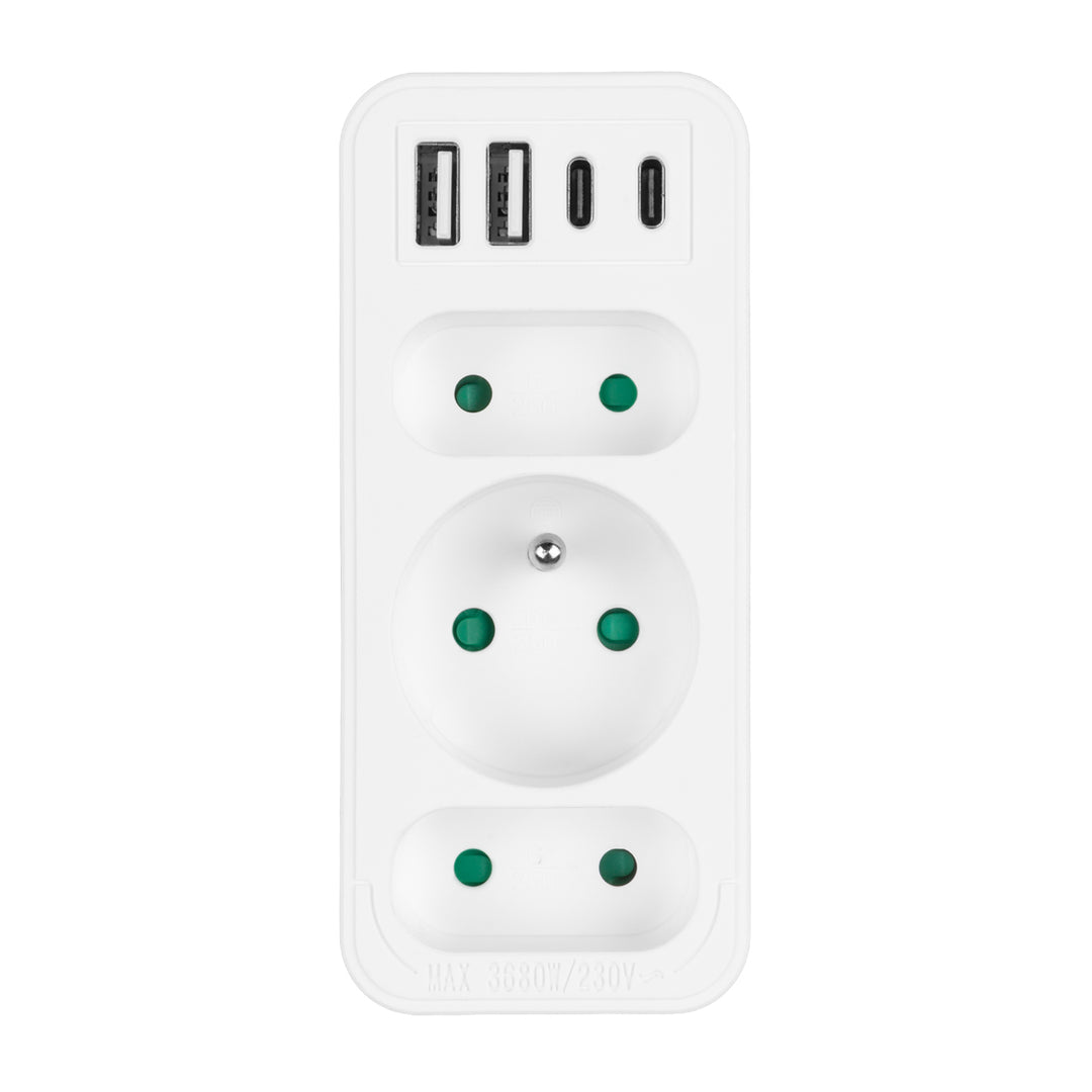 Prise de courant x3 + 4xUSB Maclean, répartiteur 3 prises, 2xUSB A, 2xUSB C PD 20W, 1x16A + 2x6A, MCE248 F/W, 3 pièces