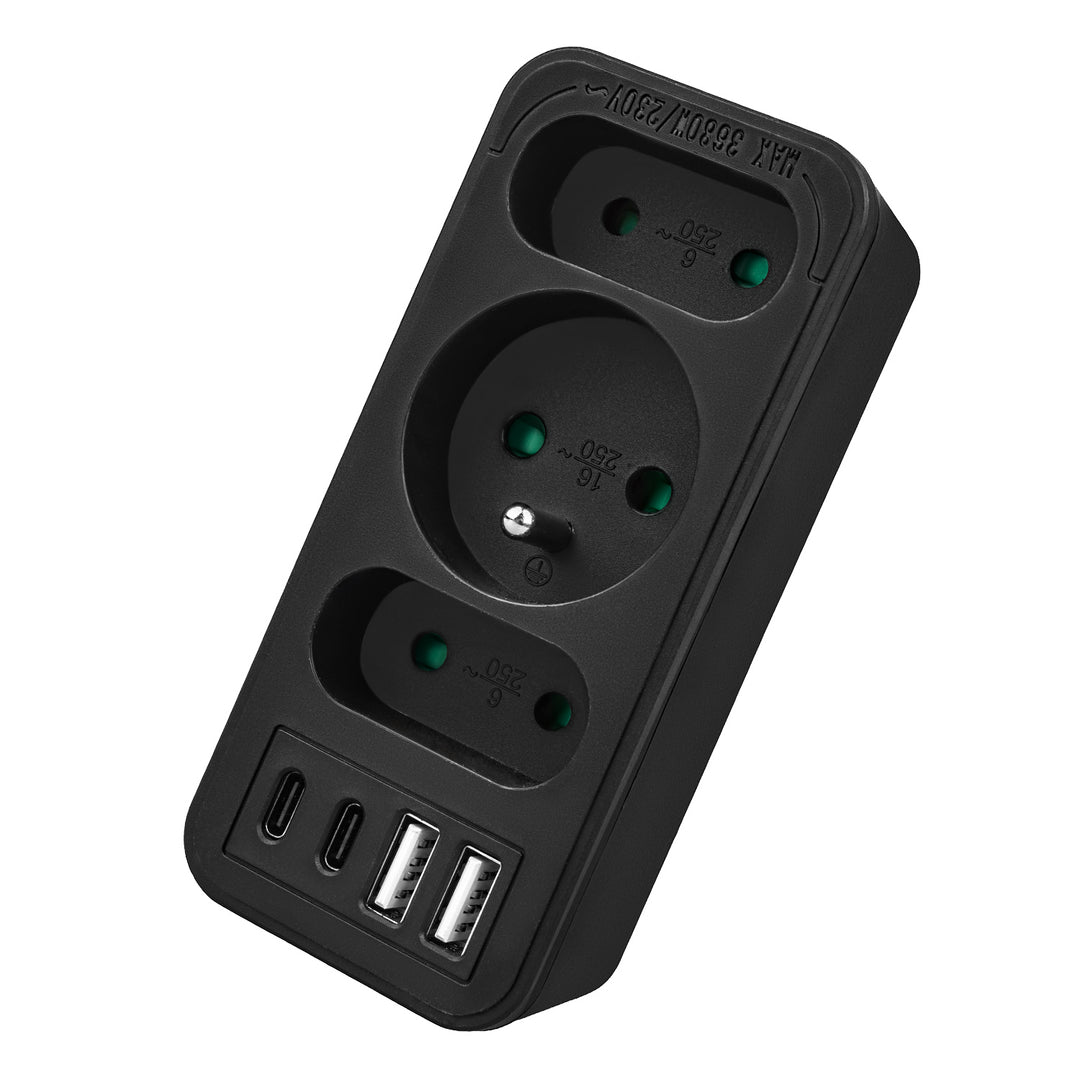 Prise de courant x3 + 4xUSB Maclean, répartiteur 3 prises, 2xUSB A, 2xUSB C PD 20W, 1x16A + 2x6A, MCE248 F/B, 2 pièces