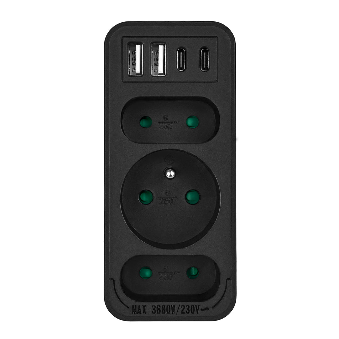Prise de courant x3 + 4xUSB Maclean, répartiteur 3 prises, 2xUSB A, 2xUSB C PD 20W, 1x16A + 2x6A, MCE248 F/B, 2 pièces