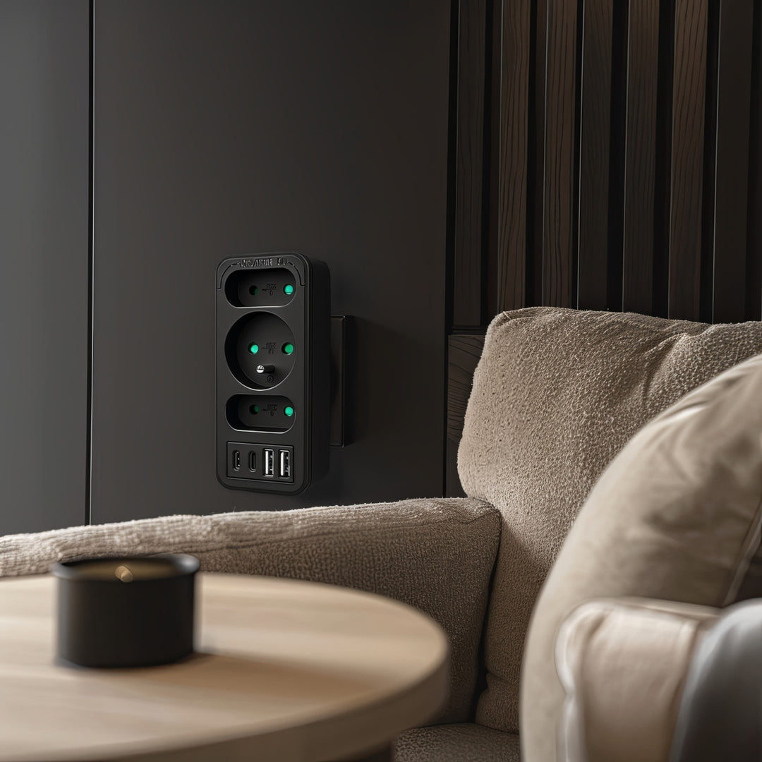 Prise de courant x3 + 4xUSB Maclean, répartiteur 3 prises, 2xUSB A, 2xUSB C PD 20W, 1x16A + 2x6A, MCE248 F/B, 2 pièces