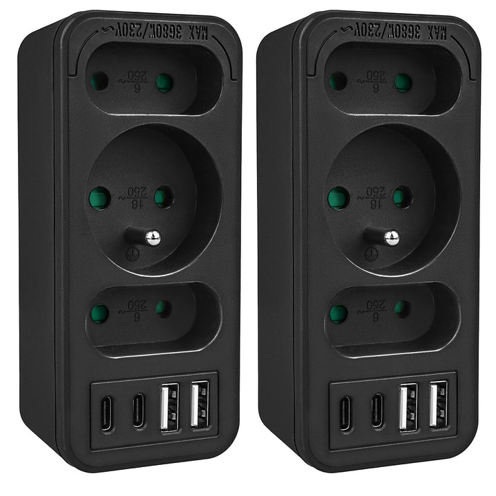 Prise de courant x3 + 4xUSB Maclean, répartiteur 3 prises, 2xUSB A, 2xUSB C PD 20W, 1x16A + 2x6A, MCE248 F/B, 2 pièces
