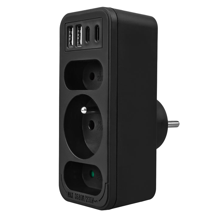 Prise de courant x3 + 4xUSB Maclean, répartiteur 3 prises, 2xUSB A, 2xUSB C PD 20W, 1x16A + 2x6A, MCE248 F/B, 3 pièces