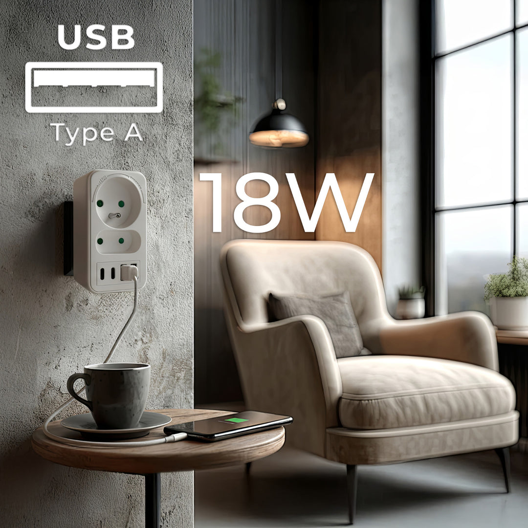 Prise de courant Maclean x2 + 4xUSB, splitter avec 2 prises, 2xUSB A, 2xUSB C PD 20W, 1x16A + 1x6A, MCE249 F/W, 3 pièces