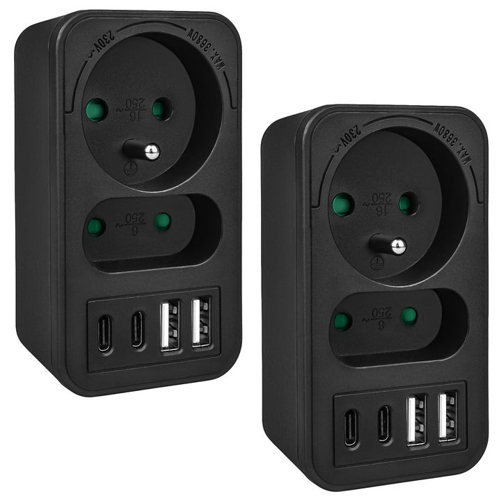 Prise de courant Maclean x2 + 4xUSB, répartiteur avec 2 prises, 2xUSB A, 2xUSB C PD 20W, 1x16A + 1x6A, MCE249 F/B, 2 pièces