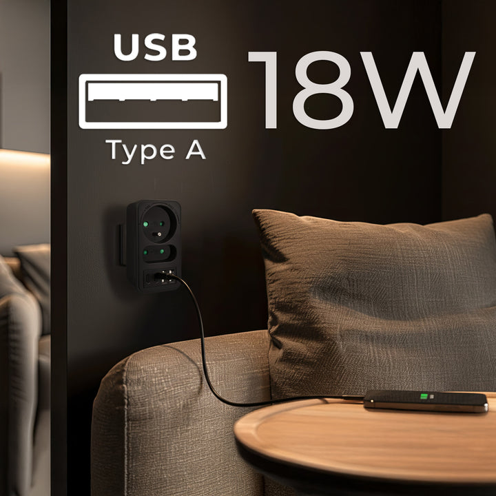 Prise de courant Maclean x2 + 4xUSB, splitter avec 2 prises, 2xUSB A, 2xUSB C PD 20W, 1x16A + 1x6A, MCE249 F/B, 3 pièces