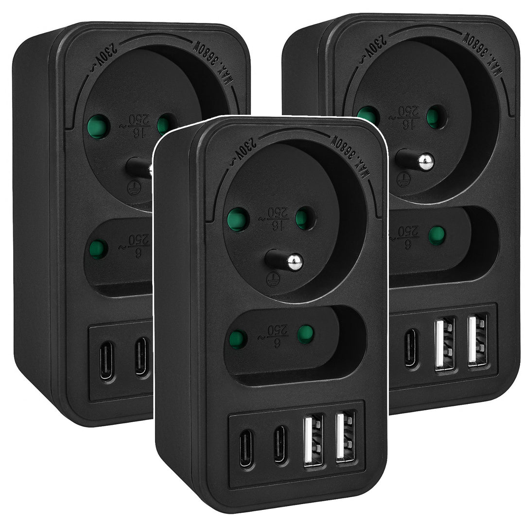 Prise de courant Maclean x2 + 4xUSB, splitter avec 2 prises, 2xUSB A, 2xUSB C PD 20W, 1x16A + 1x6A, MCE249 F/B, 3 pièces