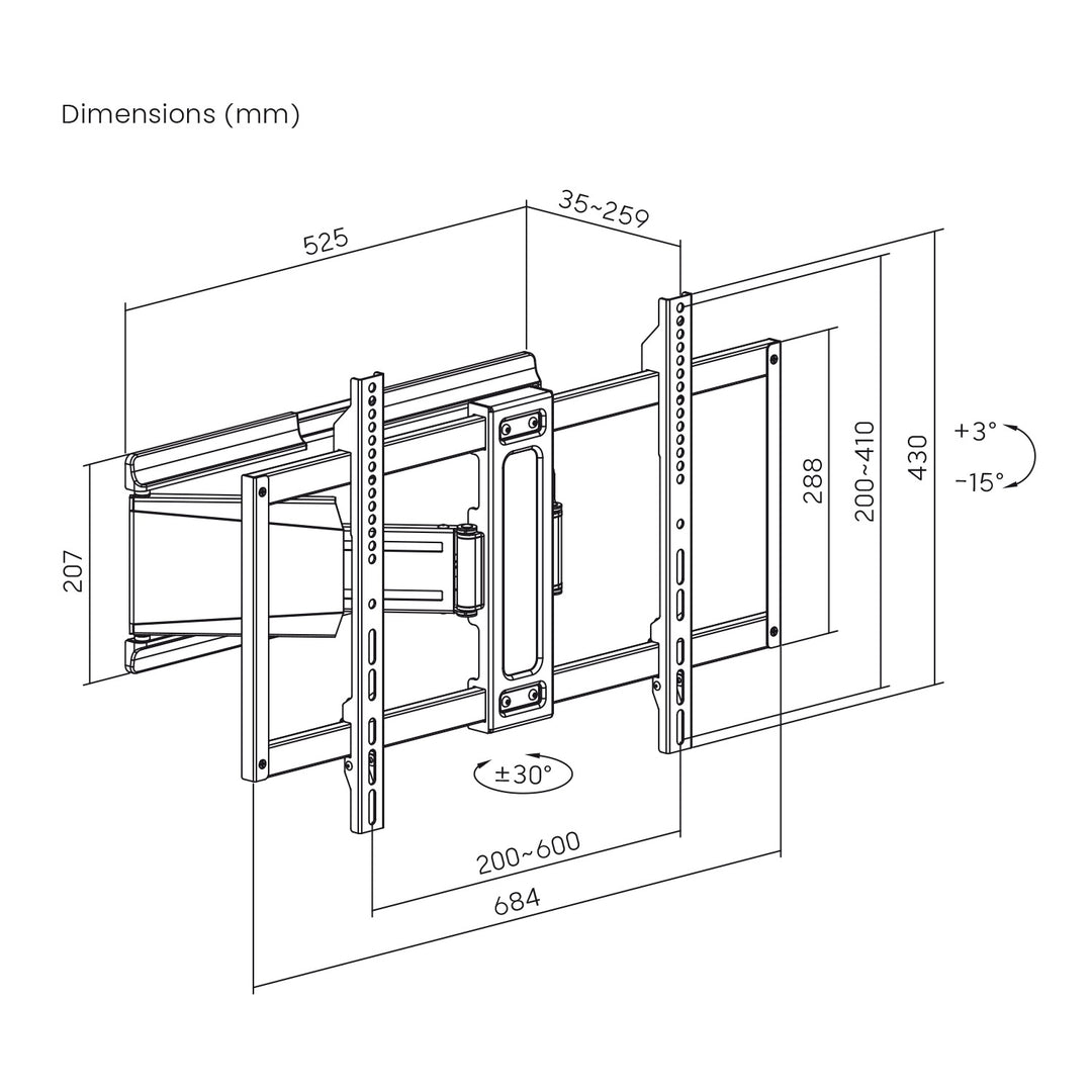Support / fixation pour téléviseur Maclean, VESA max. 600x400, 37-90", charge max. 65 kg, noir, MC-881 N