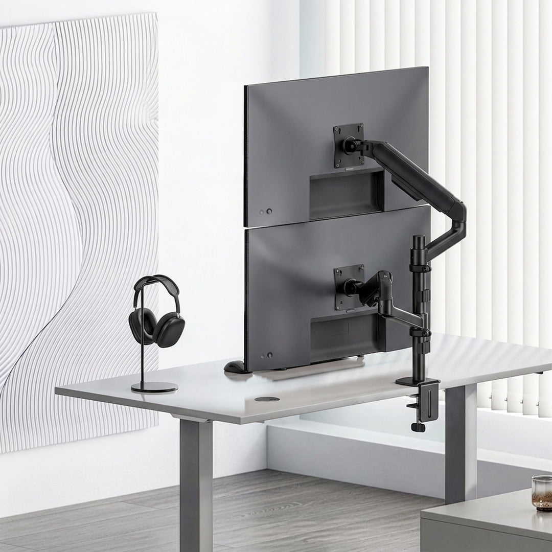 Support / fixation pour 2 écrans Ergo Office, vérin à gaz, 17"-32", 1-10 kg, noir mat, ER-692 B