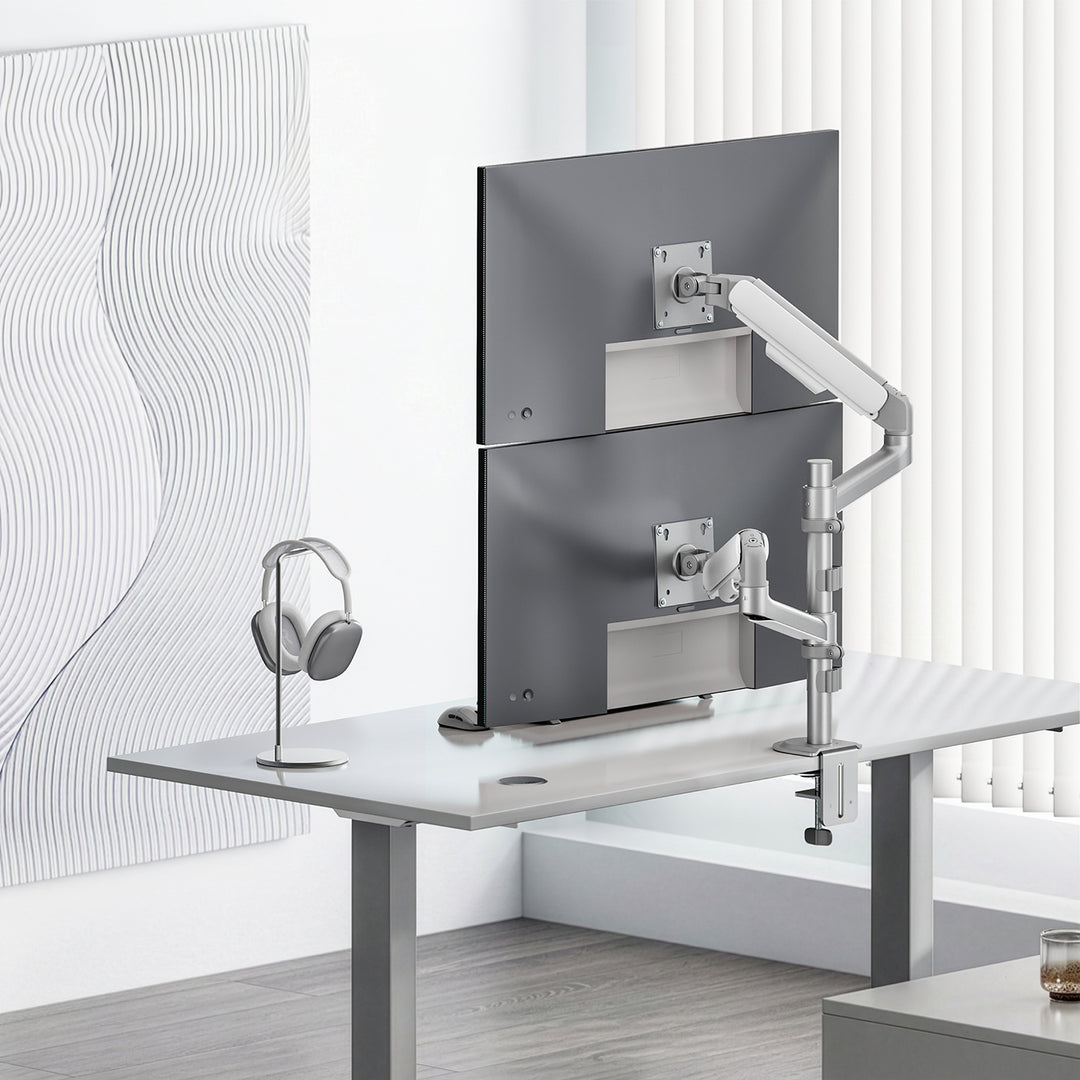 Support / fixation pour 2 écrans Ergo Office, vérin à gaz, 17"-32", 1-10 kg, blanc mat, ER-692 W