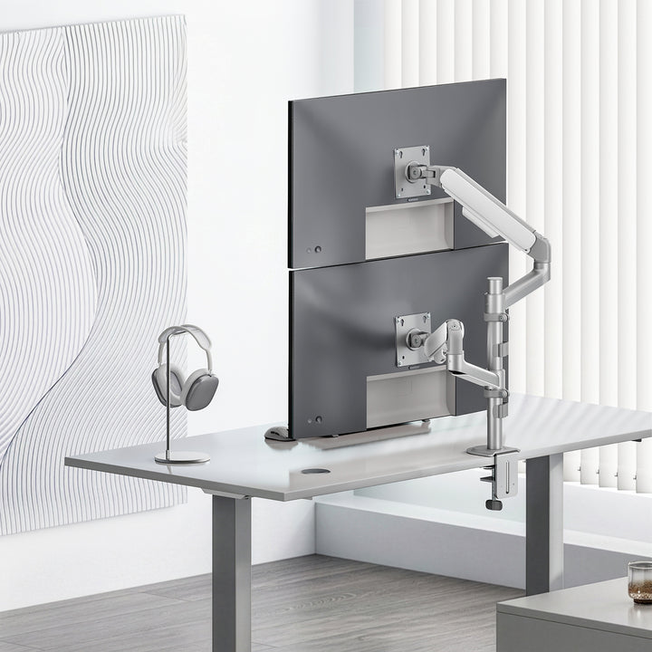 Support / fixation pour 2 écrans Ergo Office, vérin à gaz, 17"-32", 1-10 kg, blanc mat, ER-692 W
