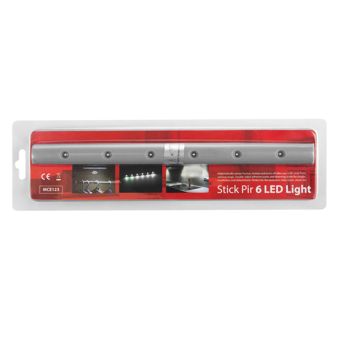 Lampe de cuisine Maclean 6LED sous l'armoire, oblongue, avec détecteur de mouvement, 5xAA, MCE123 + 5x AAA pile alcaline Varta Industrial