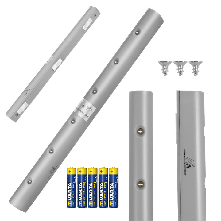 Lampe de cuisine Maclean 6LED sous l'armoire, oblongue, avec détecteur de mouvement, 5xAA, MCE123 + 5x AAA pile alcaline Varta Industrial