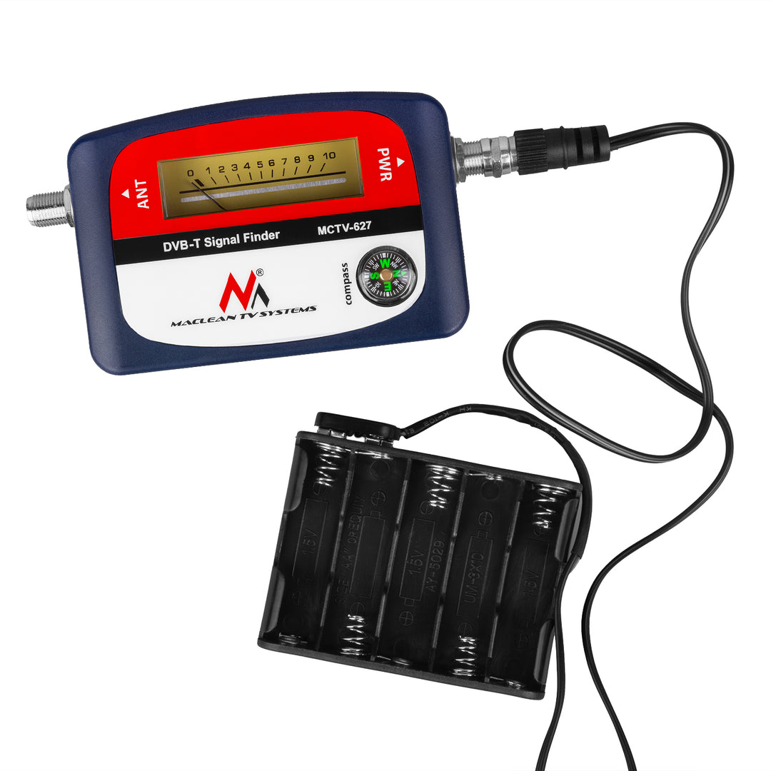 Compteur TV DVB-T Maclean, étui, câble 25 cm F-F, MCTV-627 + 10x AA Varta Industrial batteries