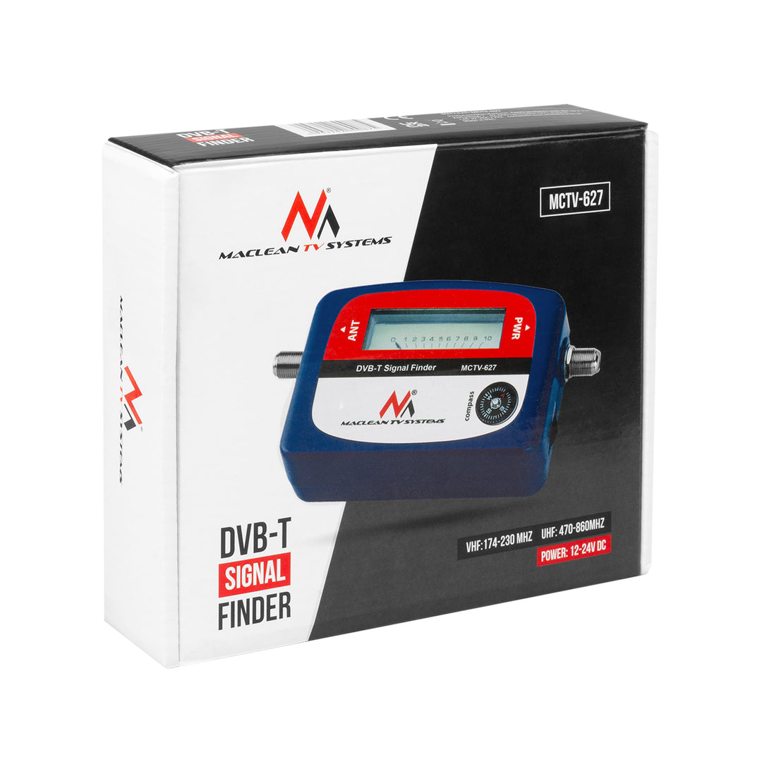 Compteur TV DVB-T Maclean, étui, câble 25 cm F-F, MCTV-627 + 10x AA Varta Industrial batteries