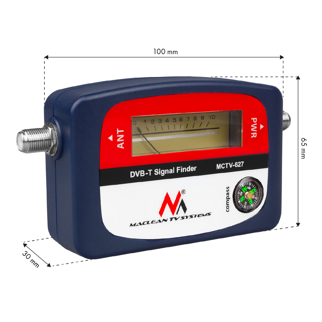 Compteur TV DVB-T Maclean, étui, câble 25 cm F-F, MCTV-627 + 10x AA Varta Industrial batteries