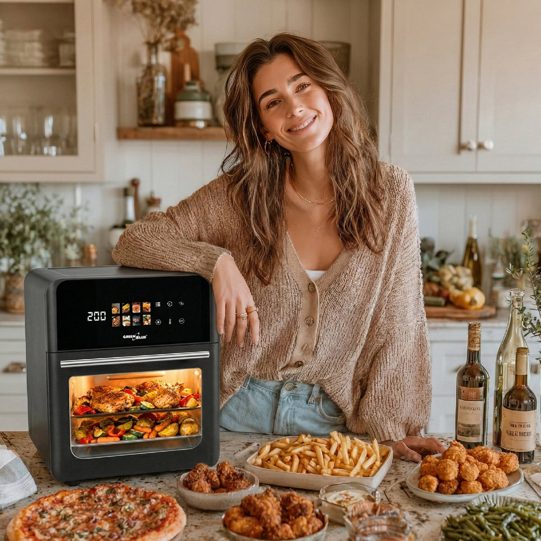 Friteuse sans huile AIR FRYER GreenBlue, puissance 1800 W, capacité 10 l, 8 programmes, accessoires, minuterie, GB950