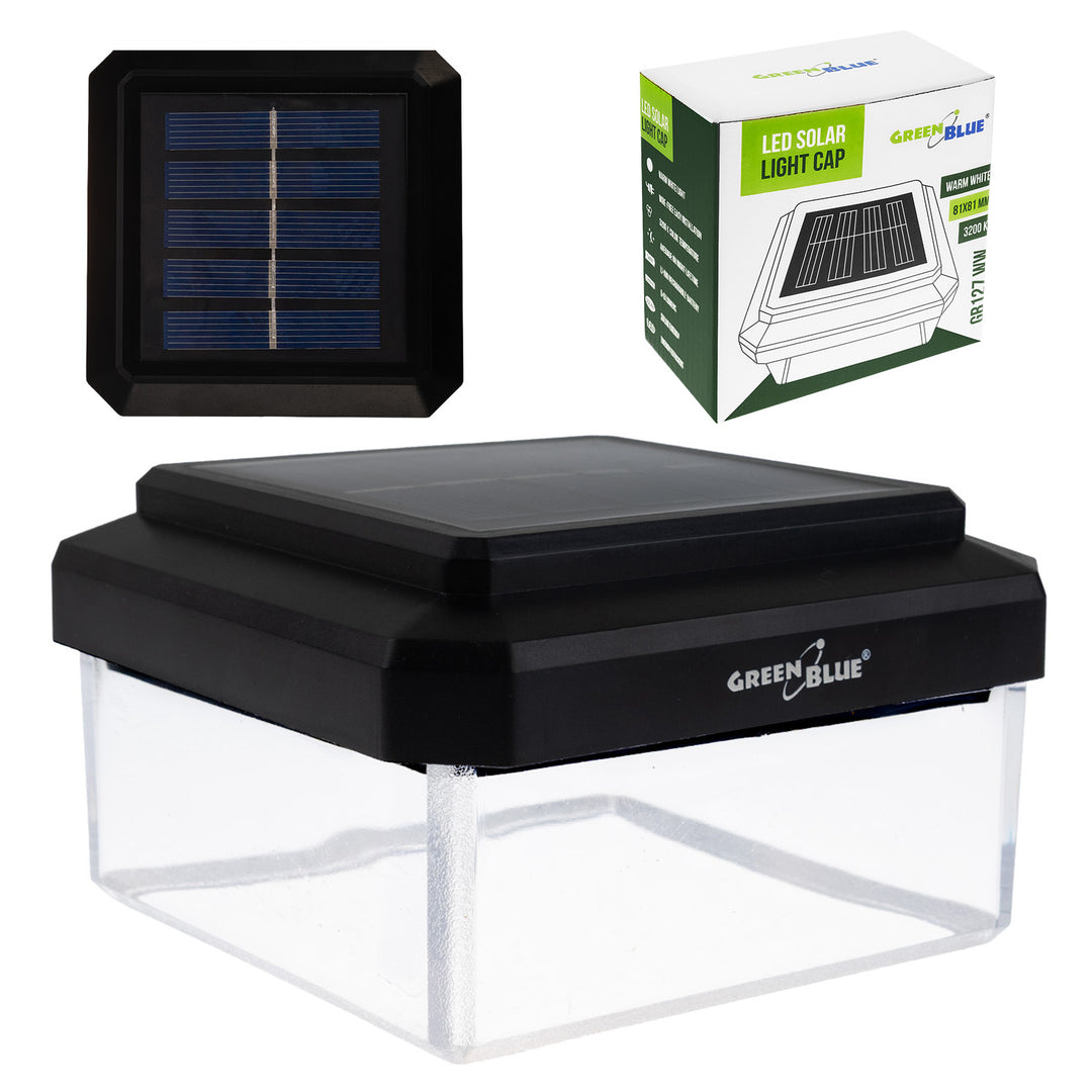Lampe solaire LED sur poteau GreenBlue, 100 x 100 mm, capot en forme d'enveloppe, 3200 K, GB128 WW