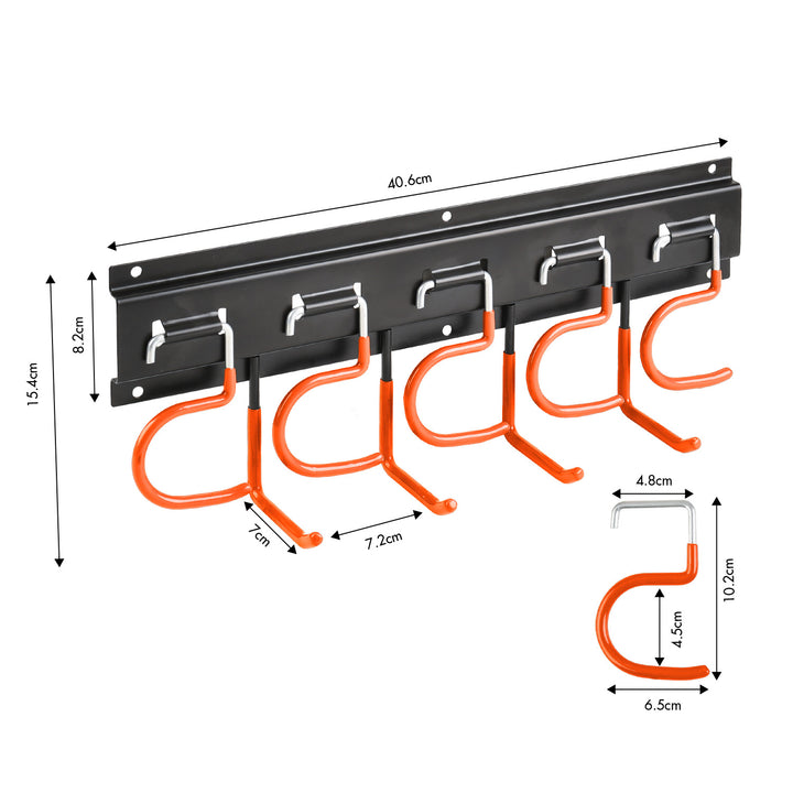 Organiseur mural pour outils de jardin Maclean, en acier, avec crochets, charge maximale de 30 kg, largeur 40 cm, MC-193