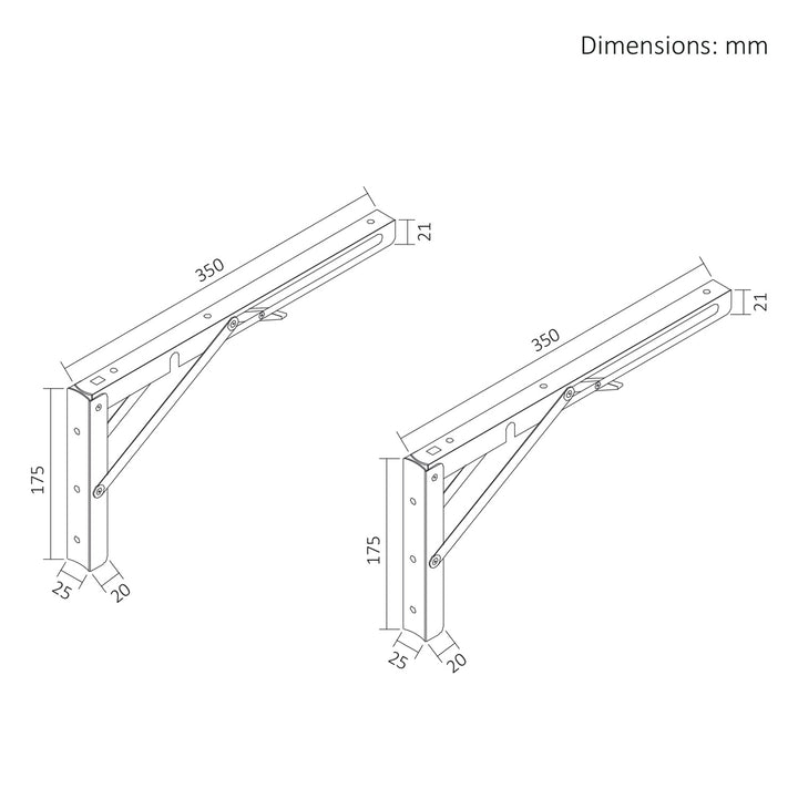 Support rabattable pour étagère murale Maclean, min. 300 mm, max. 600 mm, max. 50 kg, 2 pièces, MC-195
