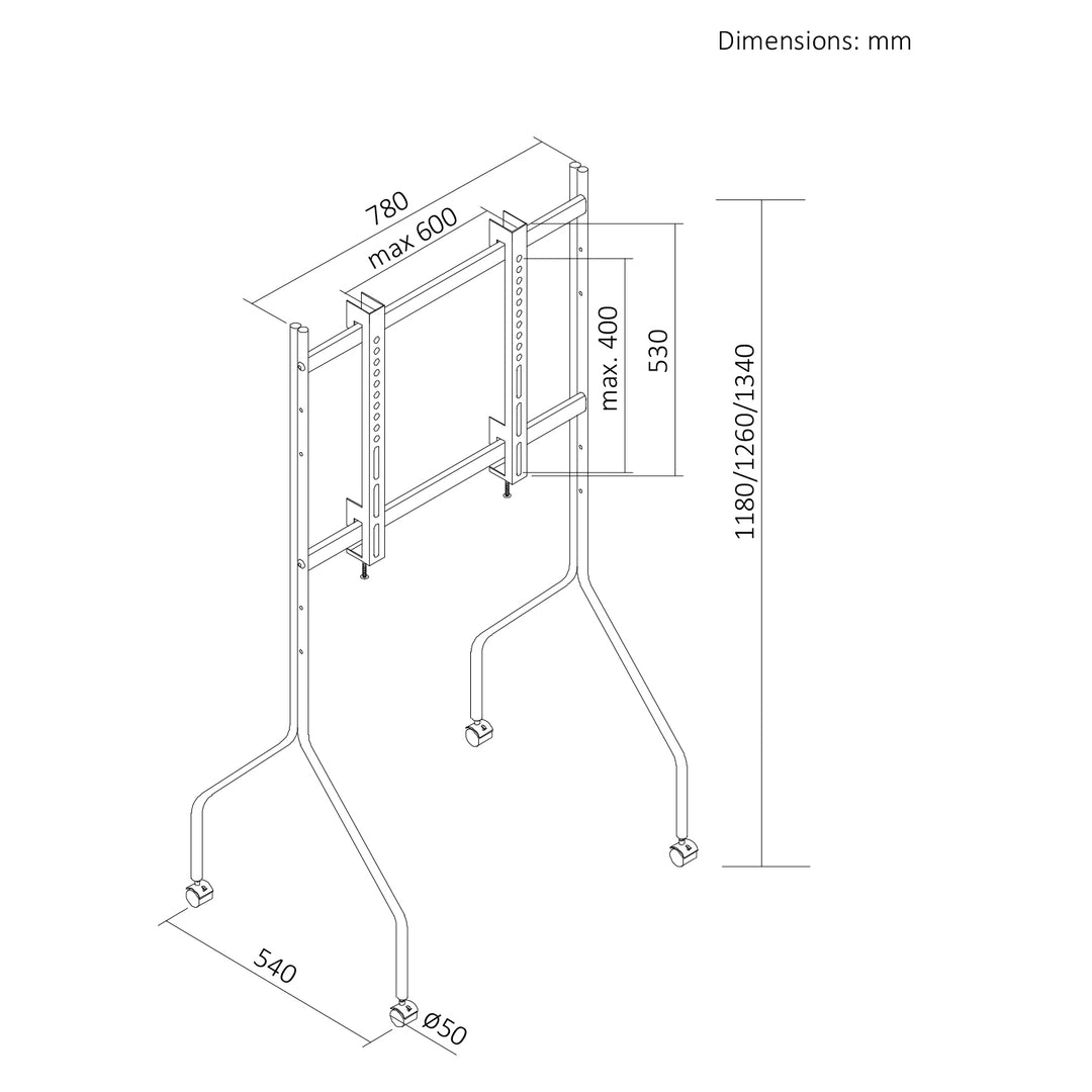 Support / chariot pour téléviseur Maclean, sur roulettes, 37-80", charge max. 50 kg, VESA max. 600 x 400, blanc, MC-180 W