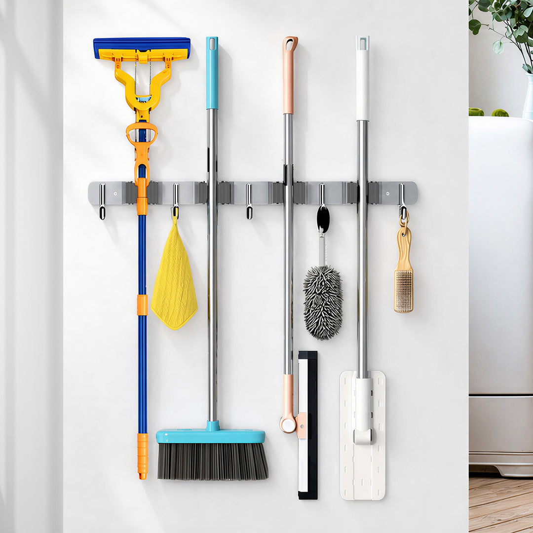 Organiseur mural pour outils de jardin et balais à franges Maclean, en acier, avec crochets, charge maximale de 20 kg, largeur 49 cm, MC-184