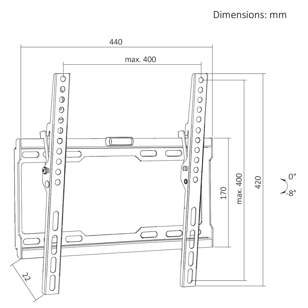 Support / fixation pour téléviseur Maclean, VESA max. 400 x 400, 32-75", jusqu'à 45 kg, noir, réglage de l'inclinaison 0°~-8°, MC-187