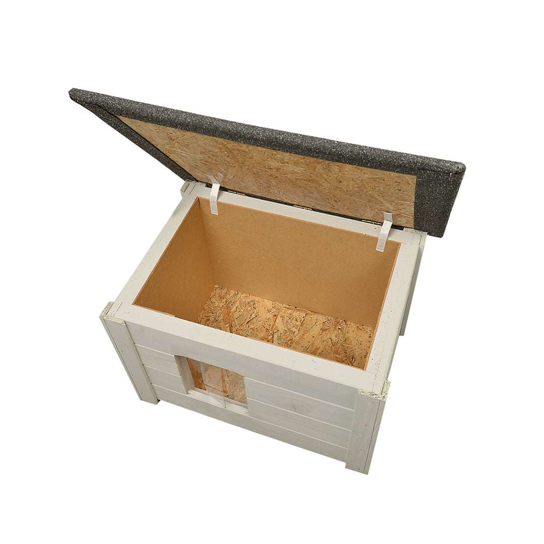 Niche pour chiens et chats Woodok, isolée, en bois d'épicéa, gris clair + litière