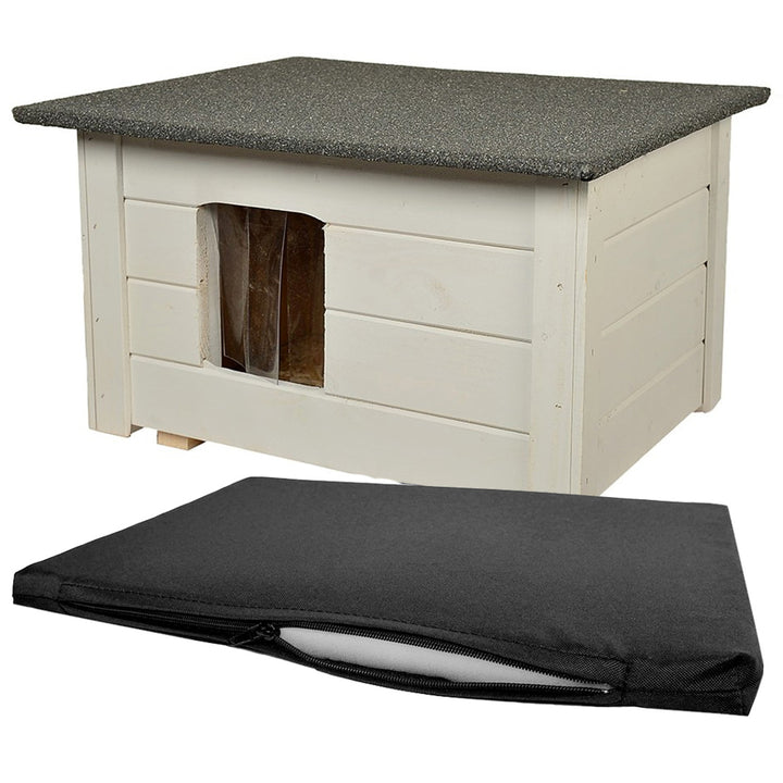 Niche pour chiens et chats Woodok, isolée, en bois d'épicéa, gris clair + litière