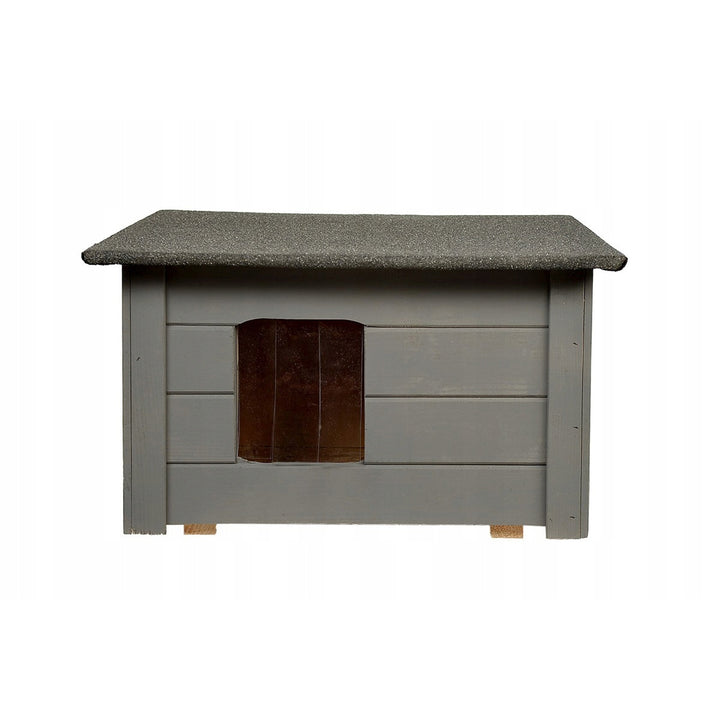 Niche pour chien Woodok, isolée, en bois d'épicéa, grise + lit pour chien