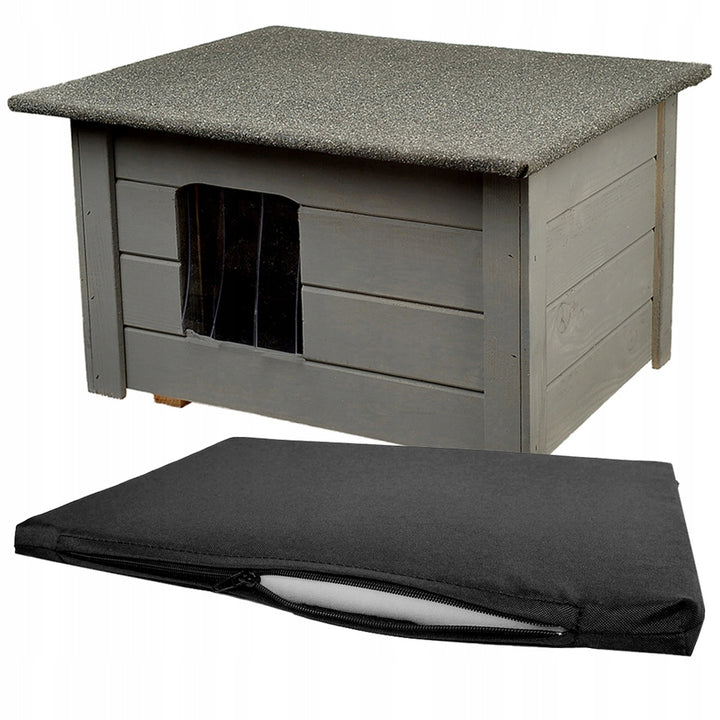 Niche pour chien Woodok, isolée, en bois d'épicéa, grise + lit pour chien