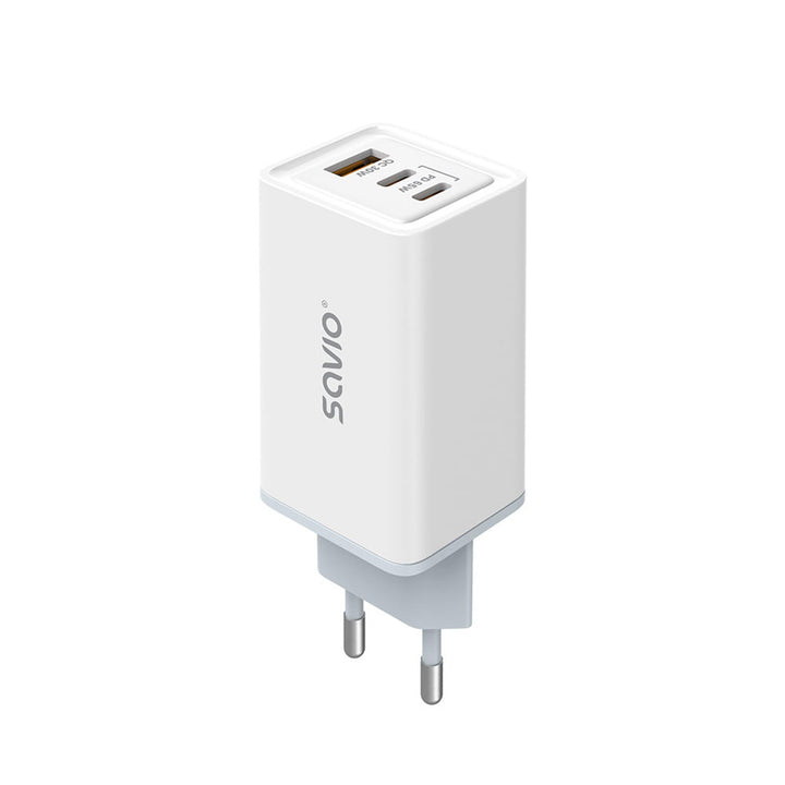 Chargeur secteur Savio, 1x USB-A, 2x USB-C, GaN, 65W, blanc, SAVLA-07