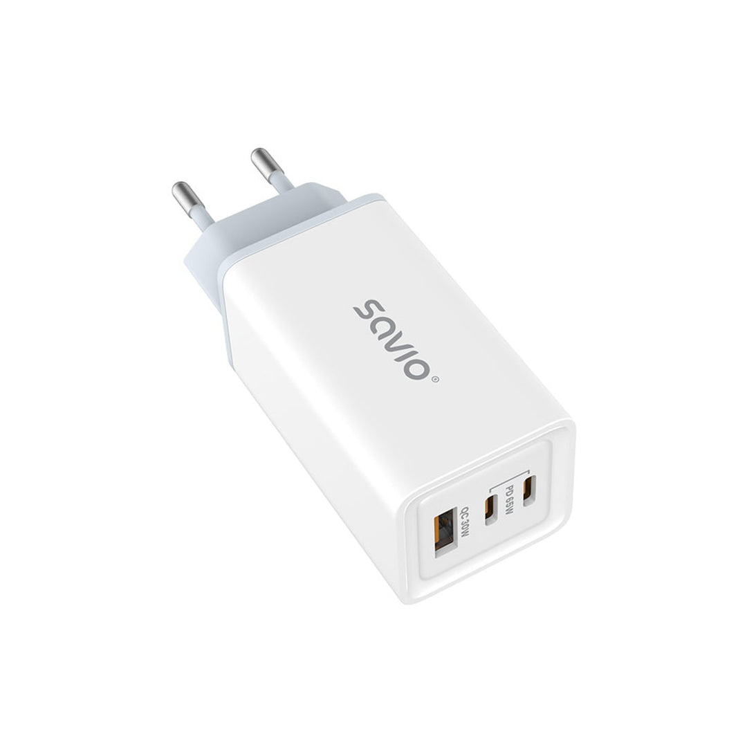 Chargeur secteur Savio, 1x USB-A, 2x USB-C, GaN, 65W, blanc, SAVLA-07