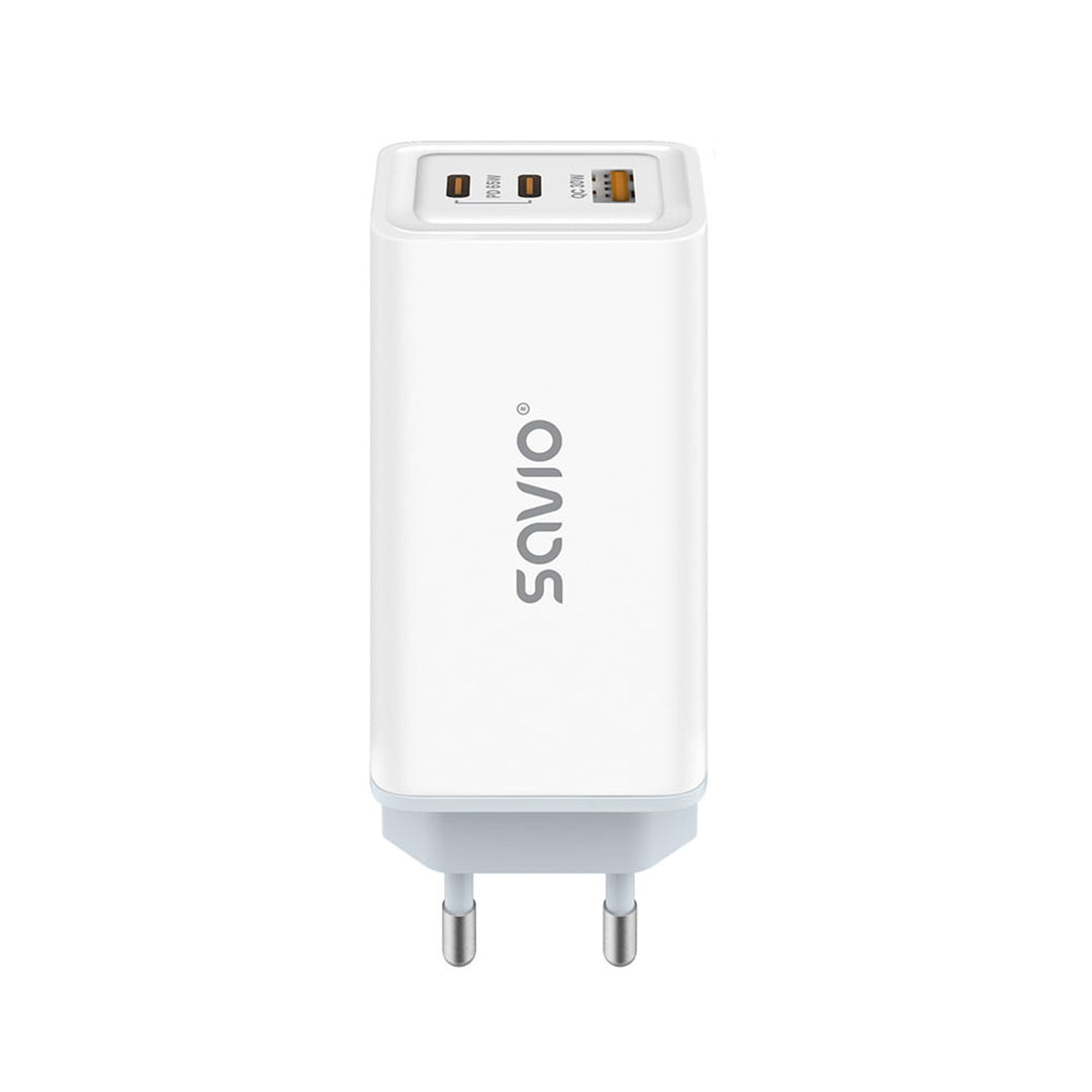 Chargeur secteur Savio, 1x USB-A, 2x USB-C, GaN, 65W, blanc, SAVLA-07