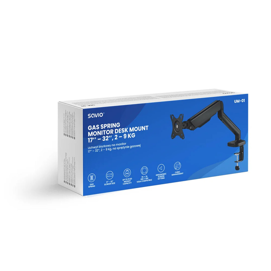 Support de bureau pour moniteur 17-32'' SAVIO, 2-9 kg, sur vérin à gaz, UM-01