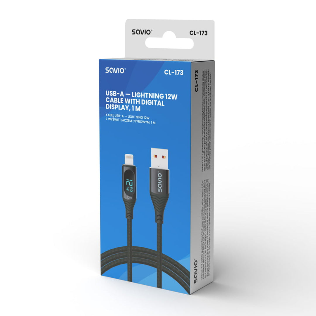 Câble USB à Lightning Savio, affichage numérique, longueur 1m, SAVKABELCL-173