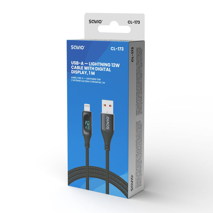 Câble USB à Lightning Savio, affichage numérique, longueur 1m, SAVKABELCL-173