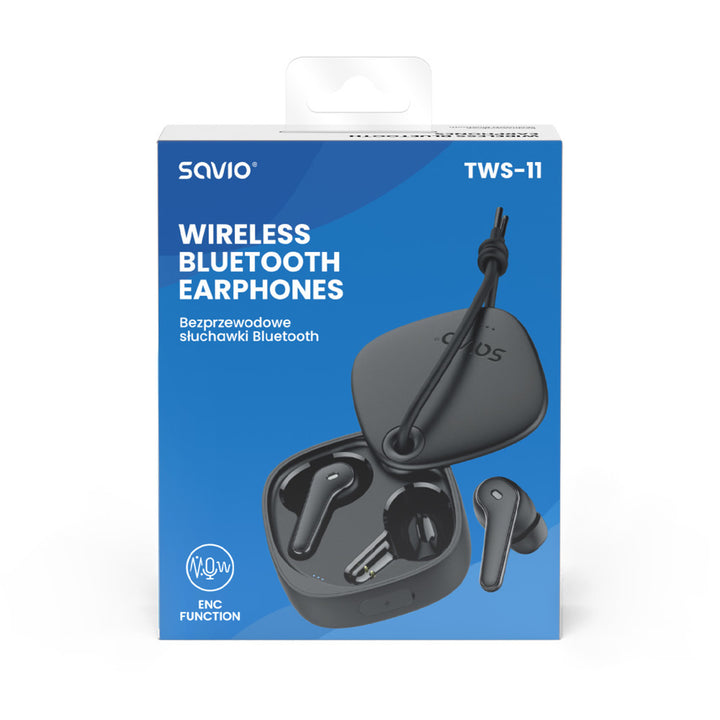 Casque sans fil Savio, Bluetooth 5.3, ENC, USB-C, noir, SAVSLTWS-11