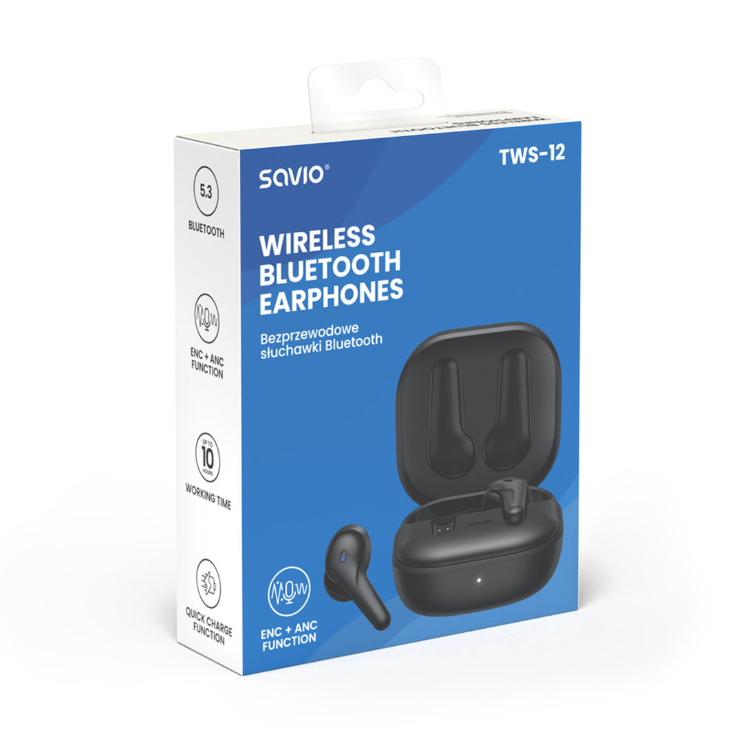 Casque sans fil Savio, Bluetooth 5.3, ANC, USB-C, noir