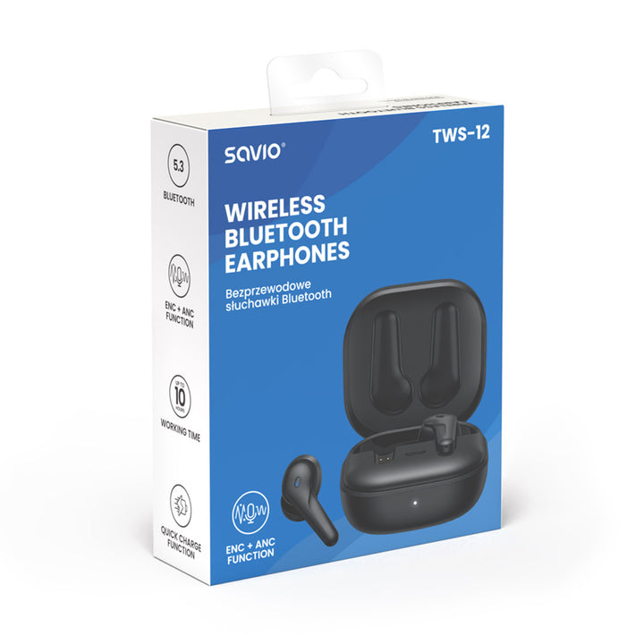 Casque sans fil Savio, Bluetooth 5.3, ANC, USB-C, noir