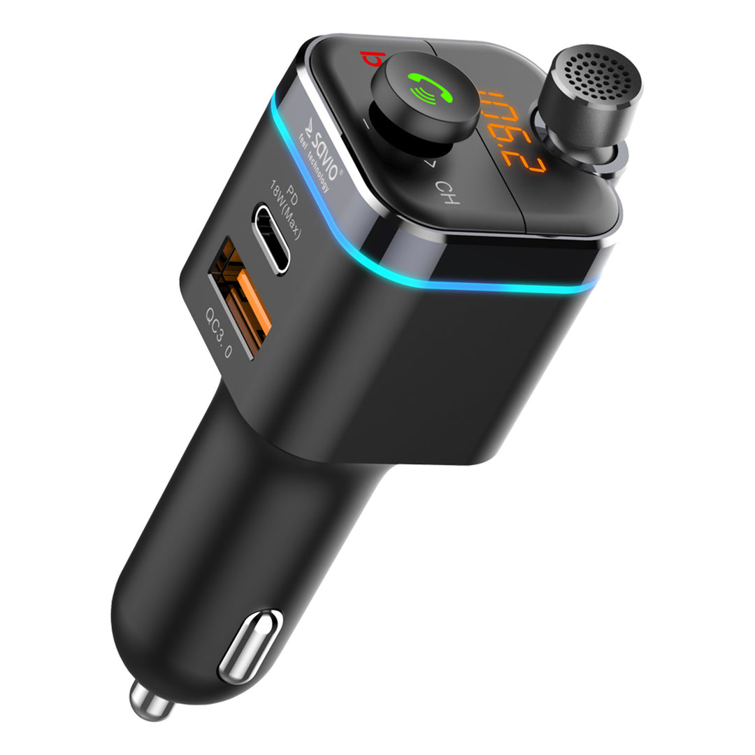 Transmetteur MP3 Savio pour voiture, Bluetooth 5.0, fonction de charge, noir, SAVFMTRANSTR-12