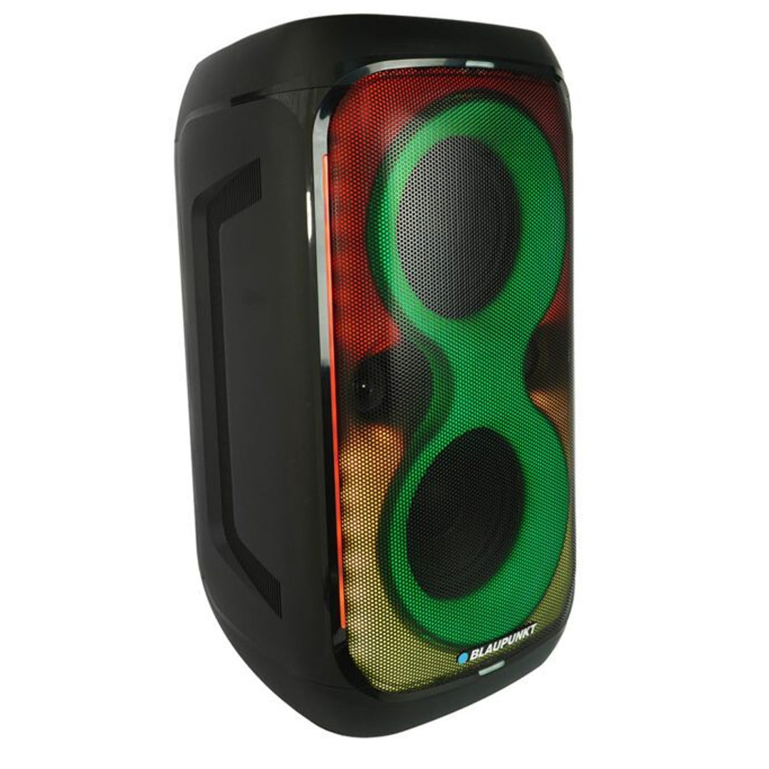 Enceinte Blaupunkt Party Box, éclairage LED, Bluetooth, USB et AUX, radio FM, fonction karaoké, télécommande, autonomie de la batterie jusqu'à 18h, PB60X