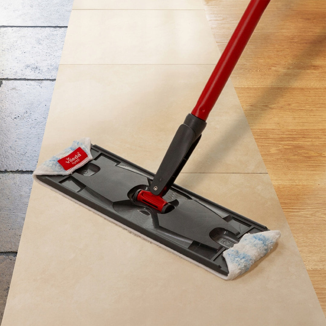 Vileda H2prO mop plat, 100% séparation eau propre/eau sale, deux réservoirs, pad microfibre, embout 360°, 175774