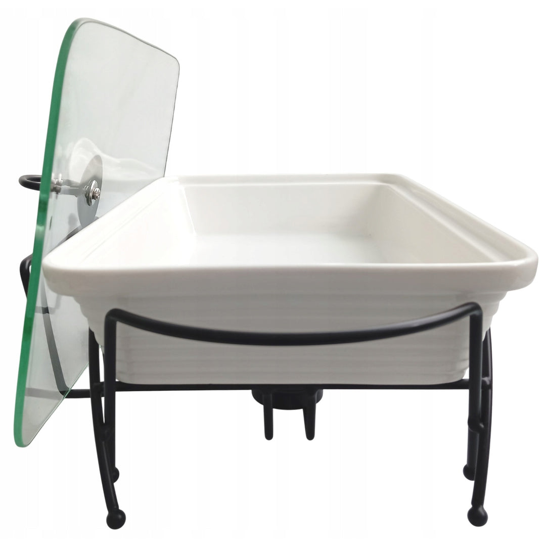 Chauffe-plats céramique Maestro, rectangulaire, blanc, capacité 2,4L, utilisable au four, grille et couvercle avec poignée inclus, MR-11562-73