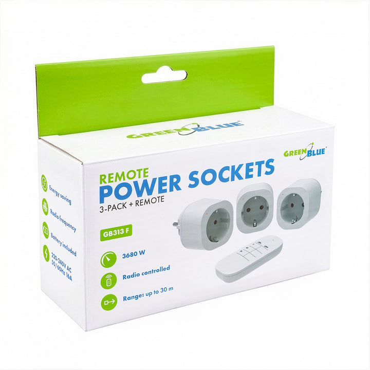 Prises commandées par télécommande GreenBlue, lot de 3, programmables, portée jusqu'à 30 m, 220-240 V CA, 50/60 Hz, 16 A, 433 MHz, GB313 F