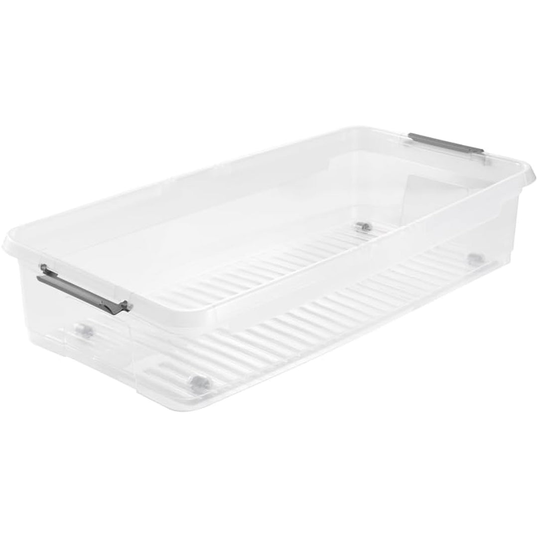 Conteneur Leo Keeeper avec couvercle, capacité 33L, transparent, avec roulettes, couvercle avec clips