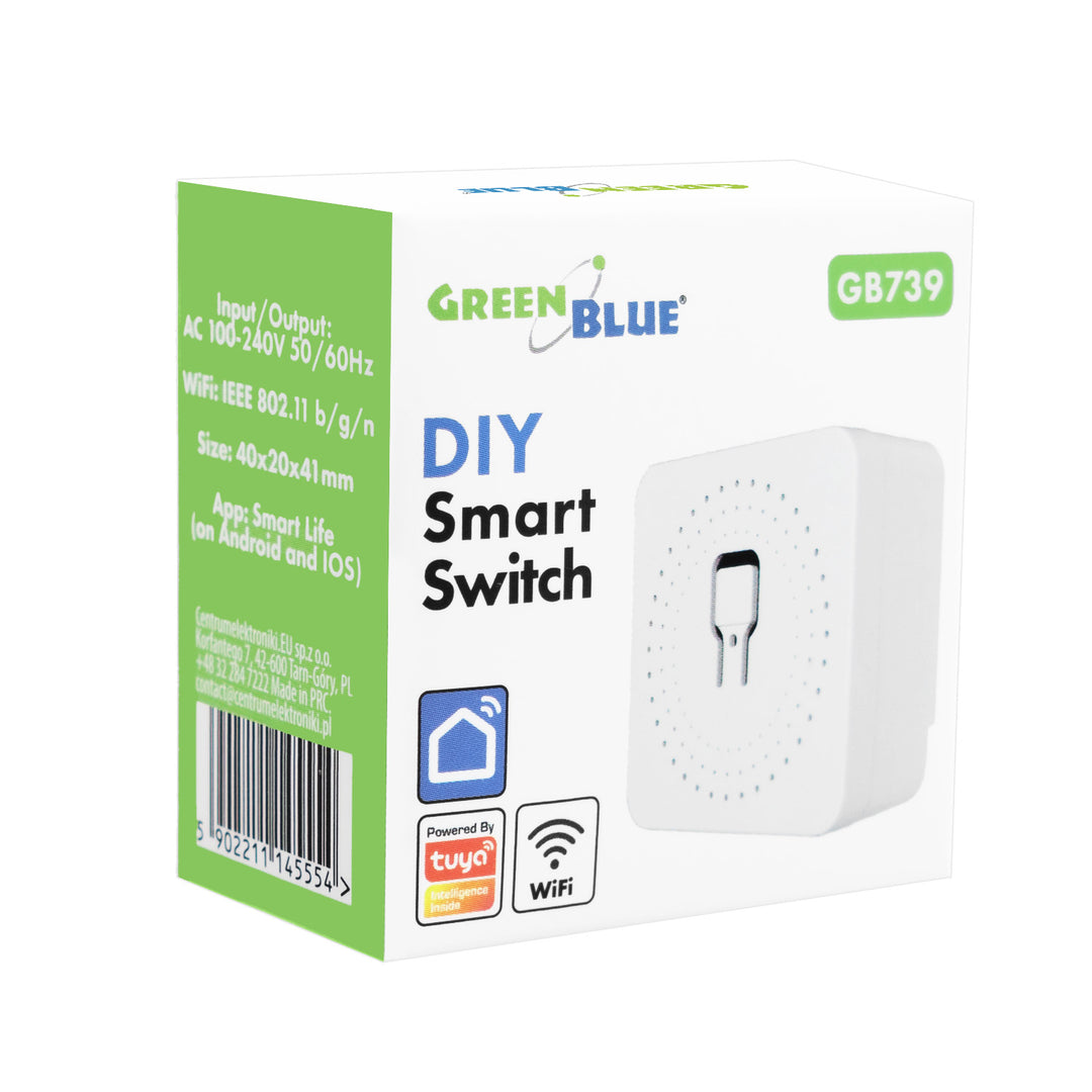 Relais WiFi encastrable GreenBlue, compatible Android/iOS/Alexa/Google Home, 100-240 V CA, 50/60 Hz, max. 16 A, pour LED 150 W, GB739